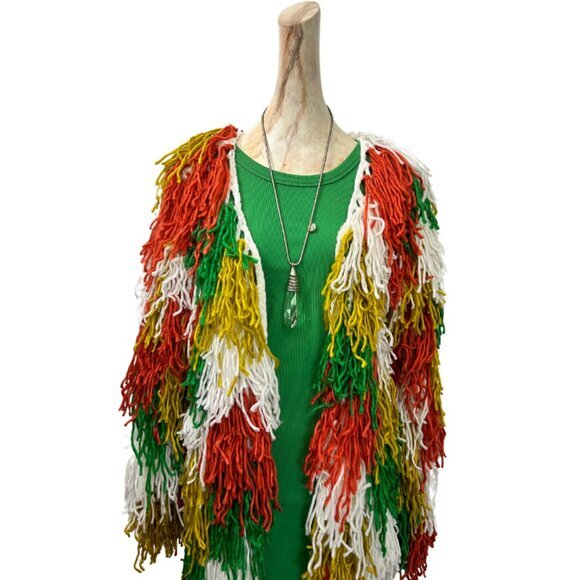 Women’s Multi-Color Fringe Cardigan  Cozy & Stylish Long Sweater for Fall/Winter - Picture 2 of 5